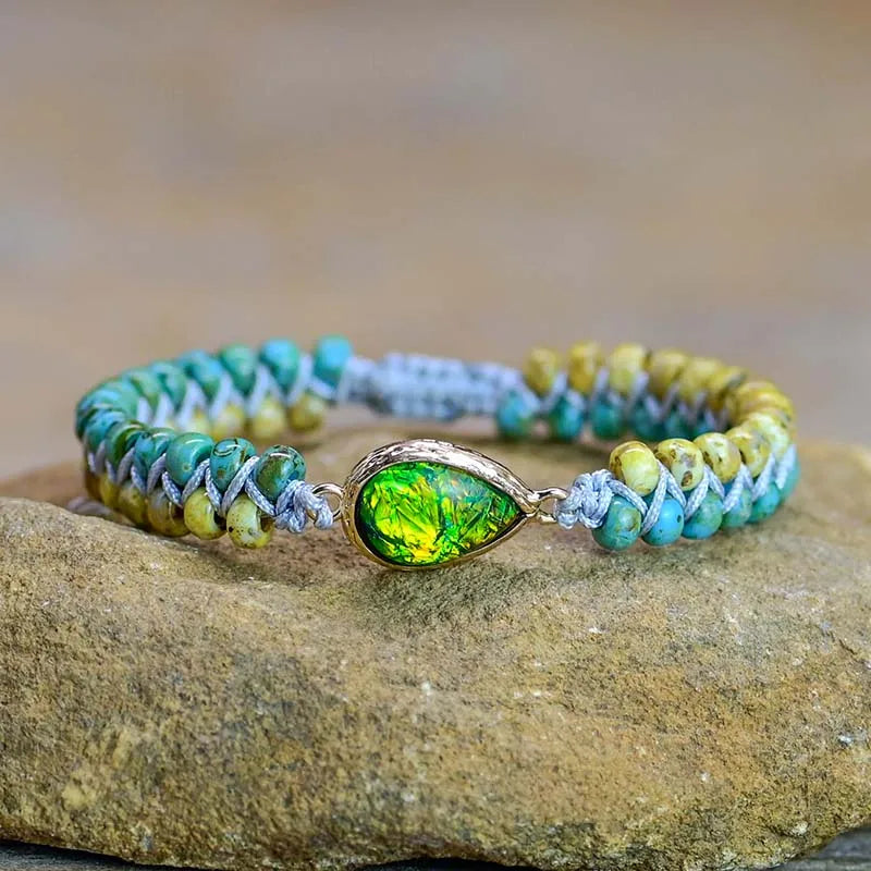 Grön Opal Bohemiskt Dubbel-flätat Armband
