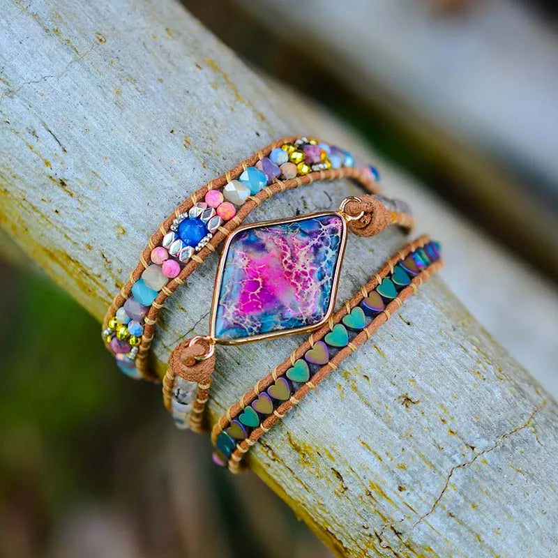 Boho Kejsarsten Läderarmband