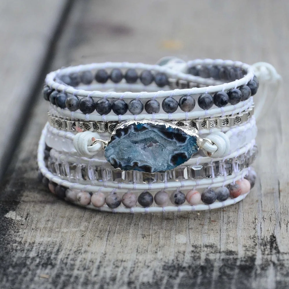 🤍 Boho Vit Läder Armband