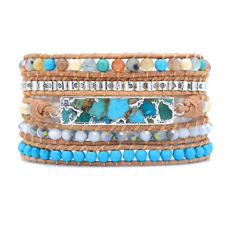 Boho Amazonit & kristall Armband