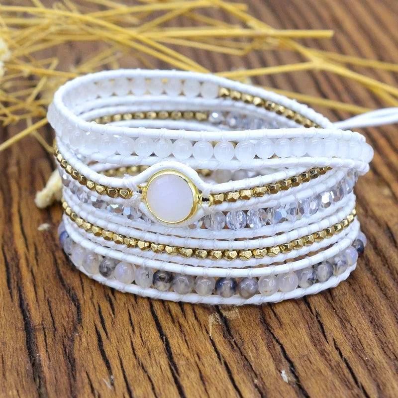 Vit Boho Kristall Armband