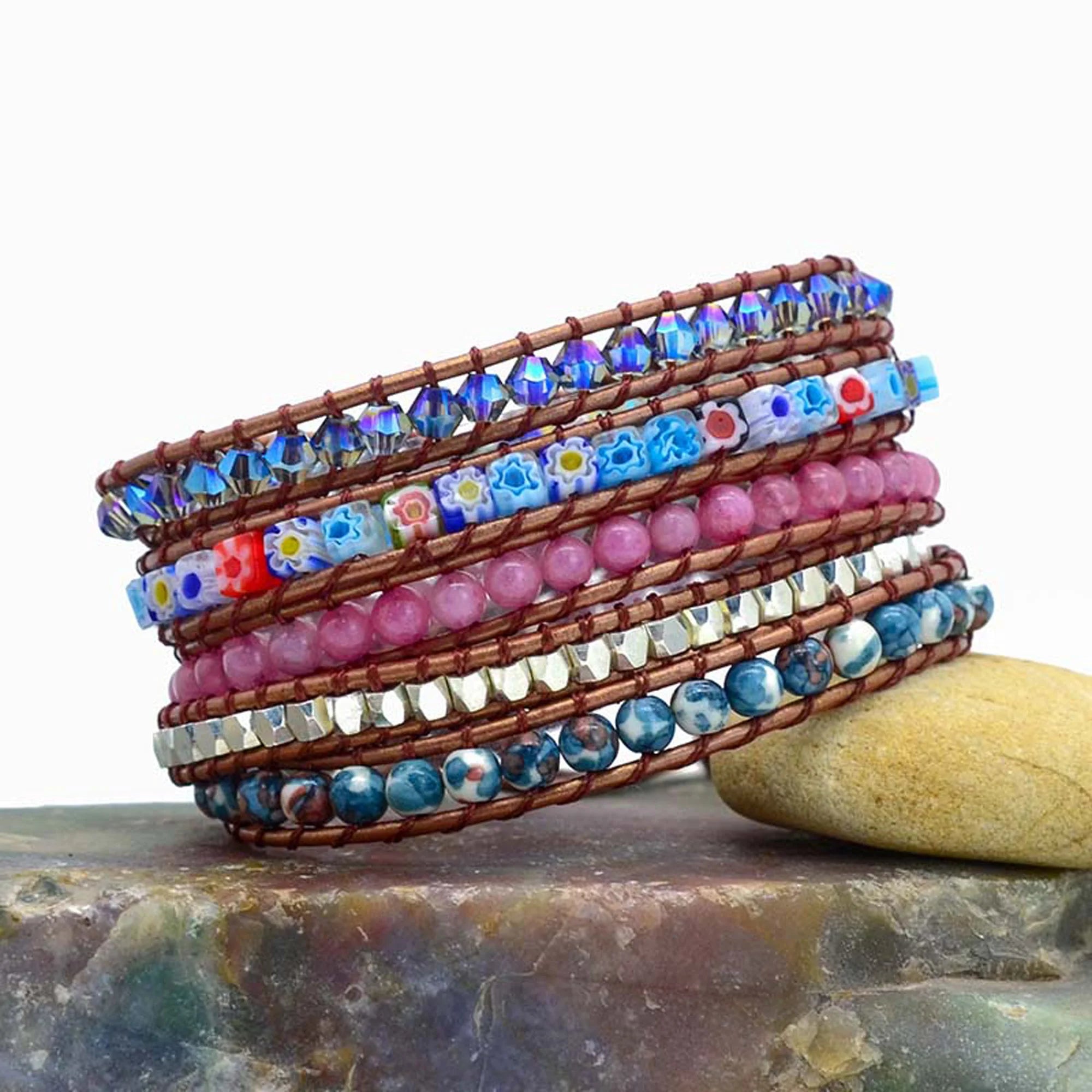 Kristall & Läder Bohemiskt Armband