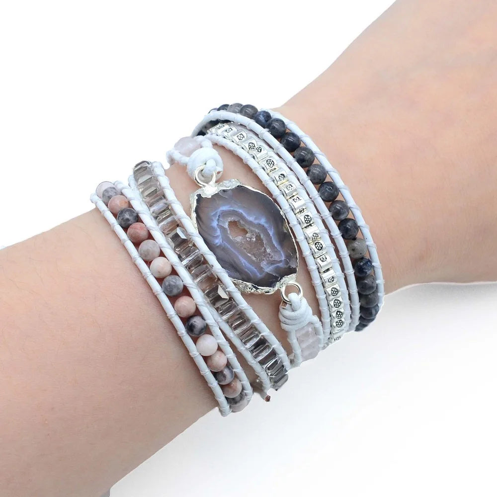 🤍 Boho Vit Läder Armband