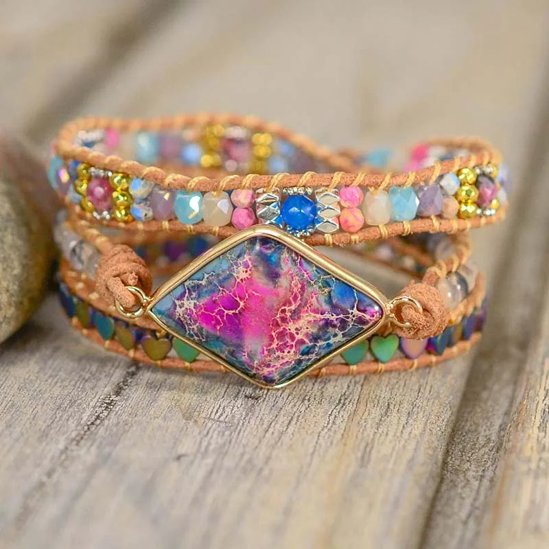 Boho Kejsarsten Läderarmband