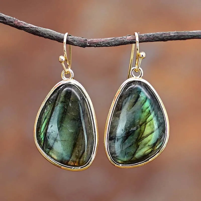 Naturlig Grön Labradorit Örhängen