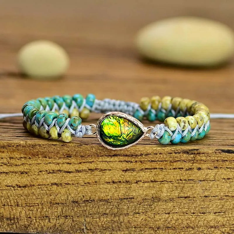 Grön Opal Bohemiskt Dubbel-flätat Armband