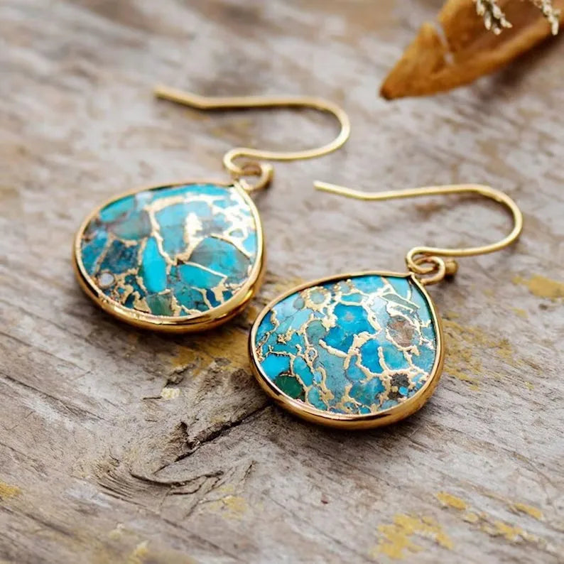 💎 Teardrop Turquoise Dangle Örhängen