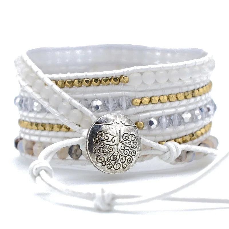 Vit Boho Kristall Armband