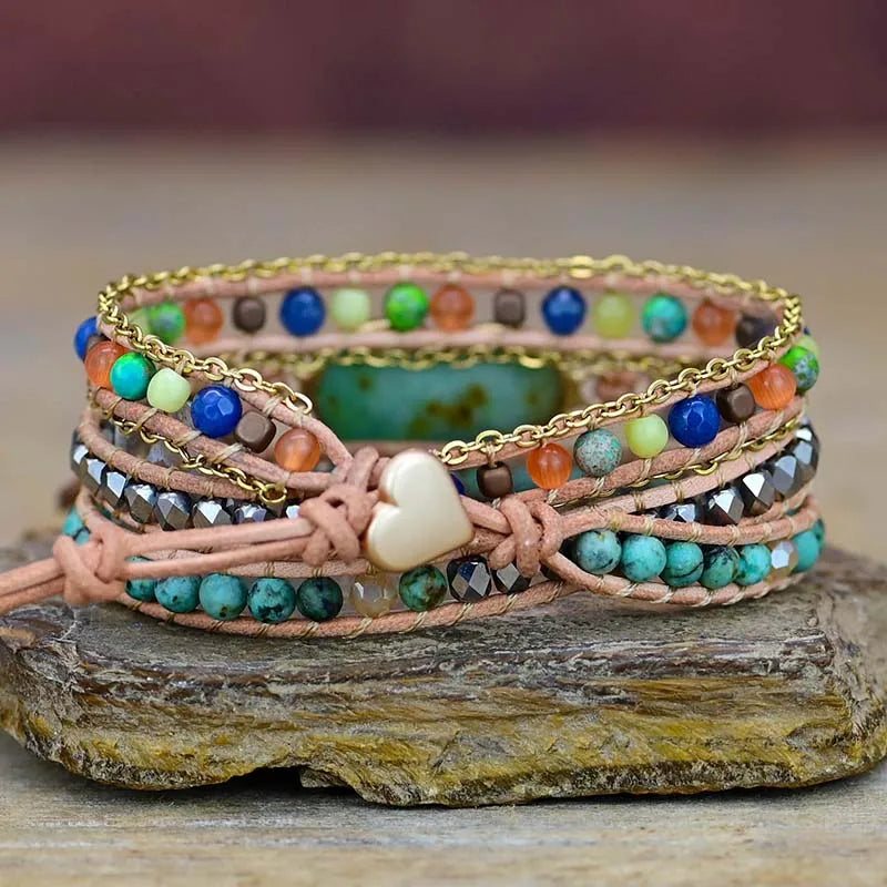 💚 Boho Oregelbunden Jadehjärta Armband