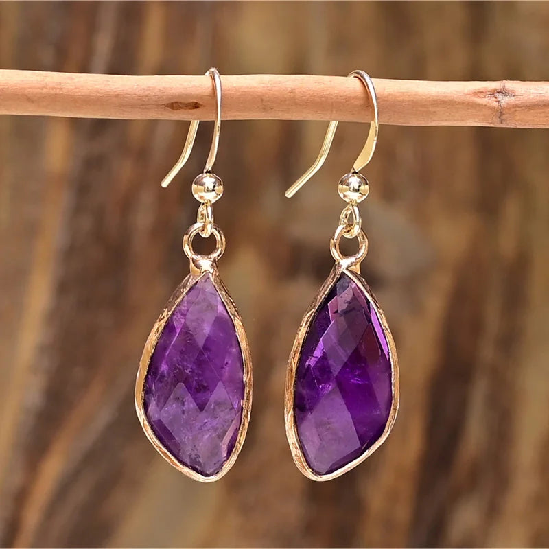 💜 Amethyst Geometri Boho Drop Örhängen