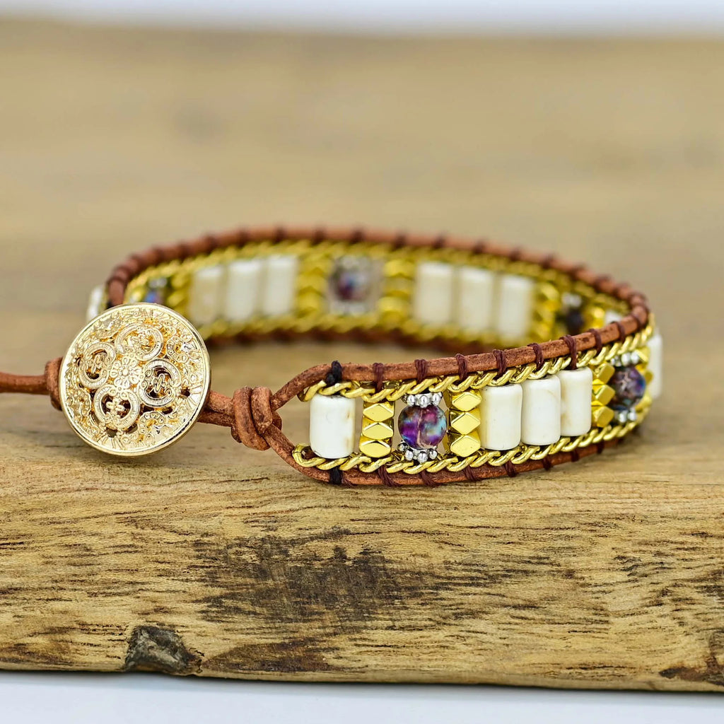 🤍 Boho Vit Howlite Armband