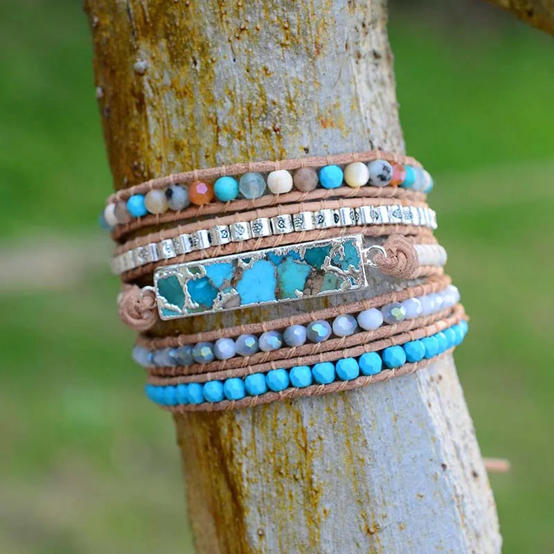 Boho Amazonit & kristall Armband