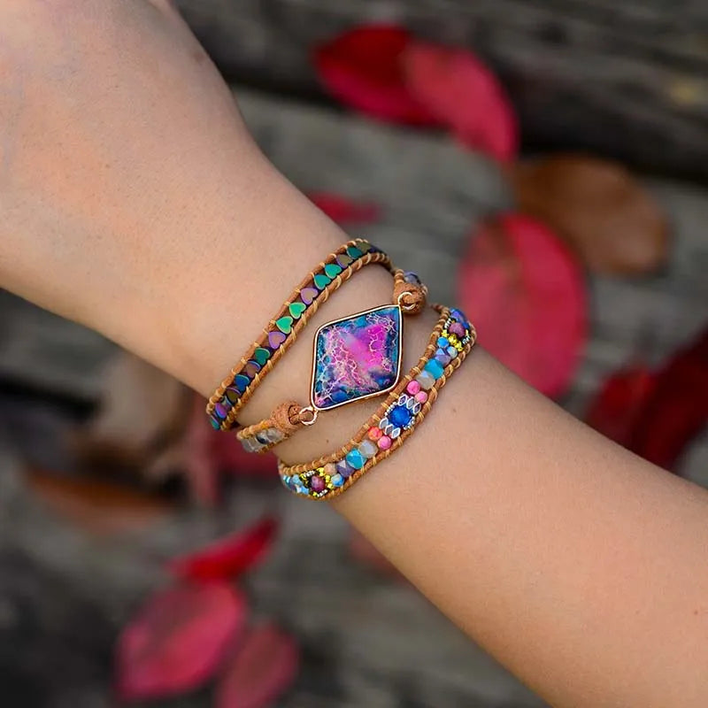 Boho Kejsarsten Läderarmband