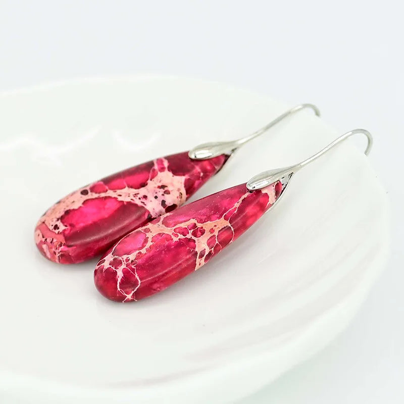 Röd Emperor Jaspis Bohemiska Dropp Örhängen