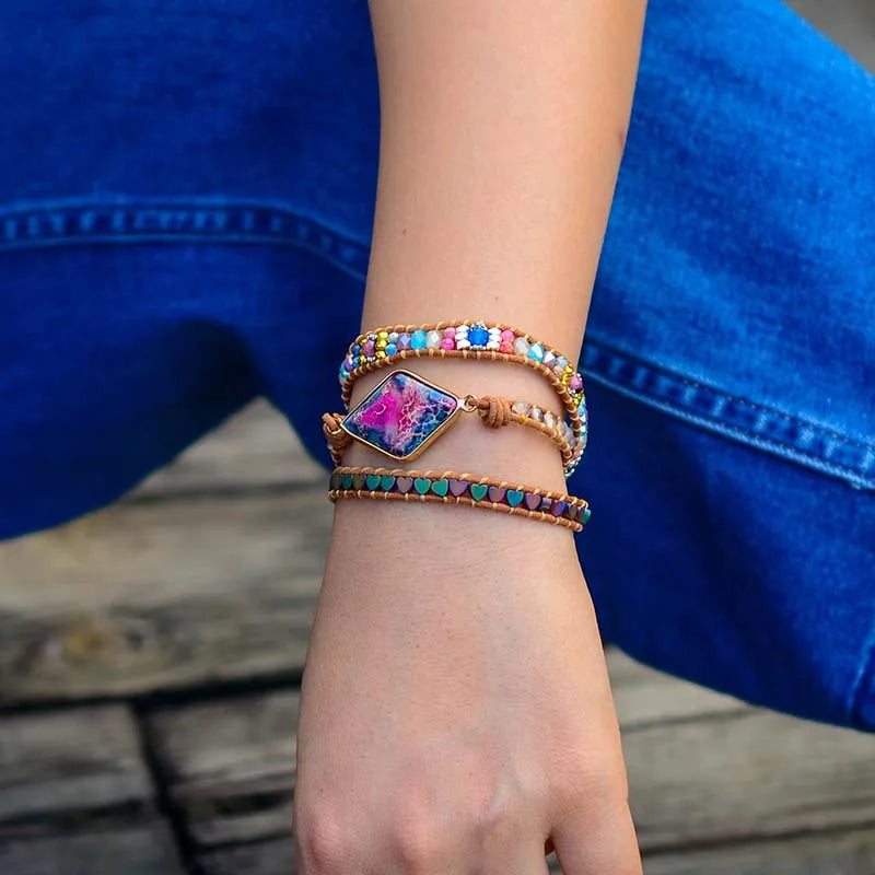 Boho Kejsarsten Läderarmband