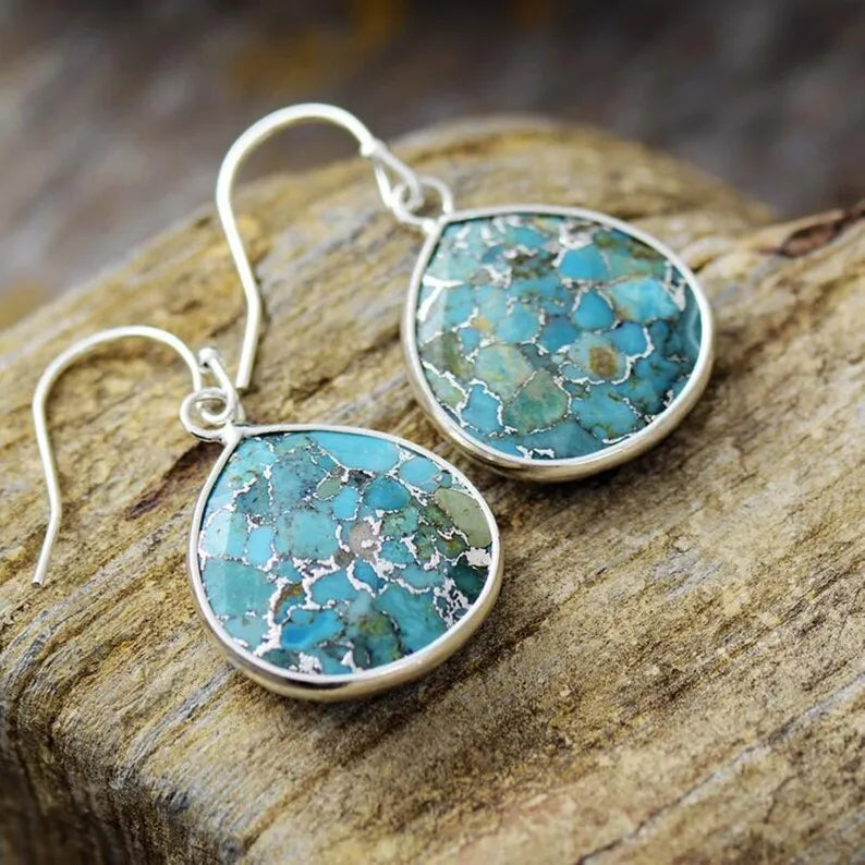 💎 Teardrop Turquoise Dangle Örhängen