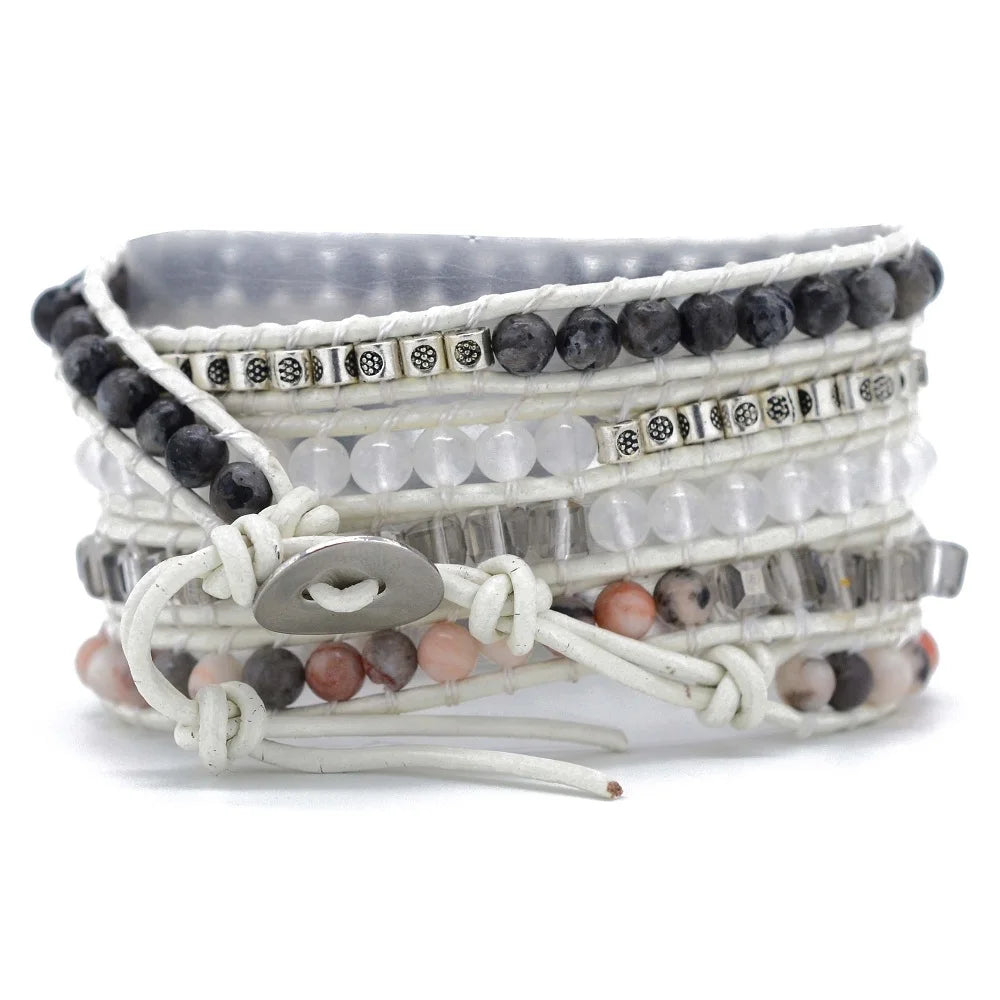 🤍 Boho Vit Läder Armband