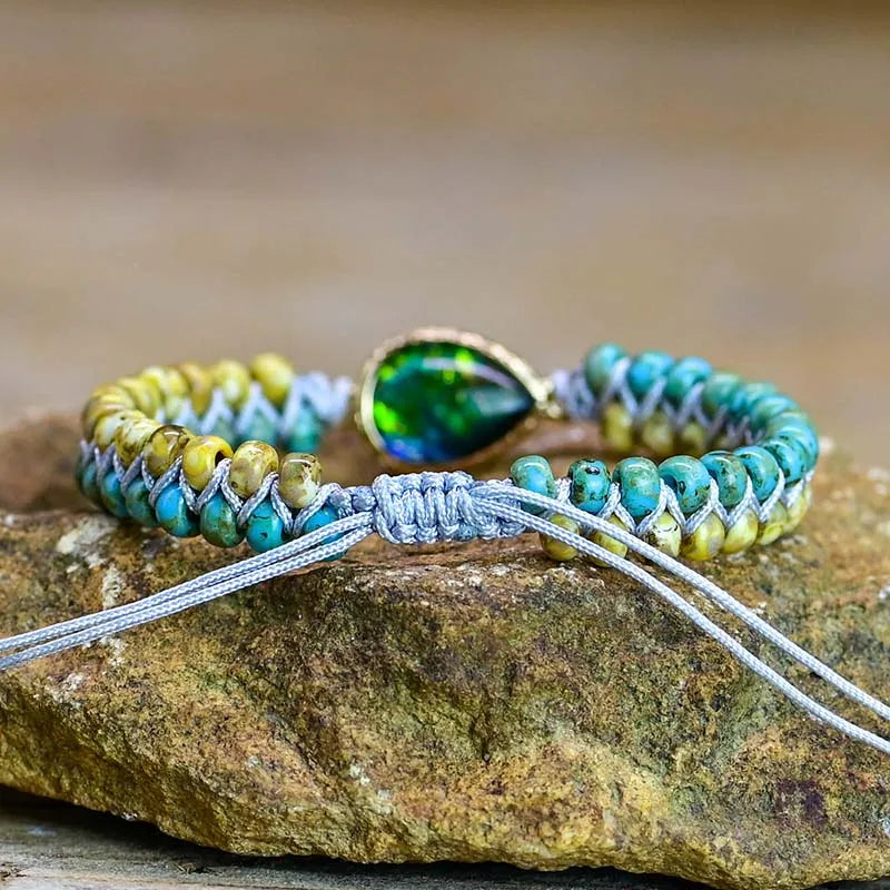 Grön Opal Bohemiskt Dubbel-flätat Armband