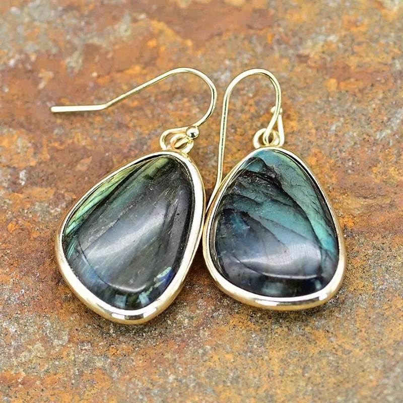 Naturlig Grön Labradorit Örhängen