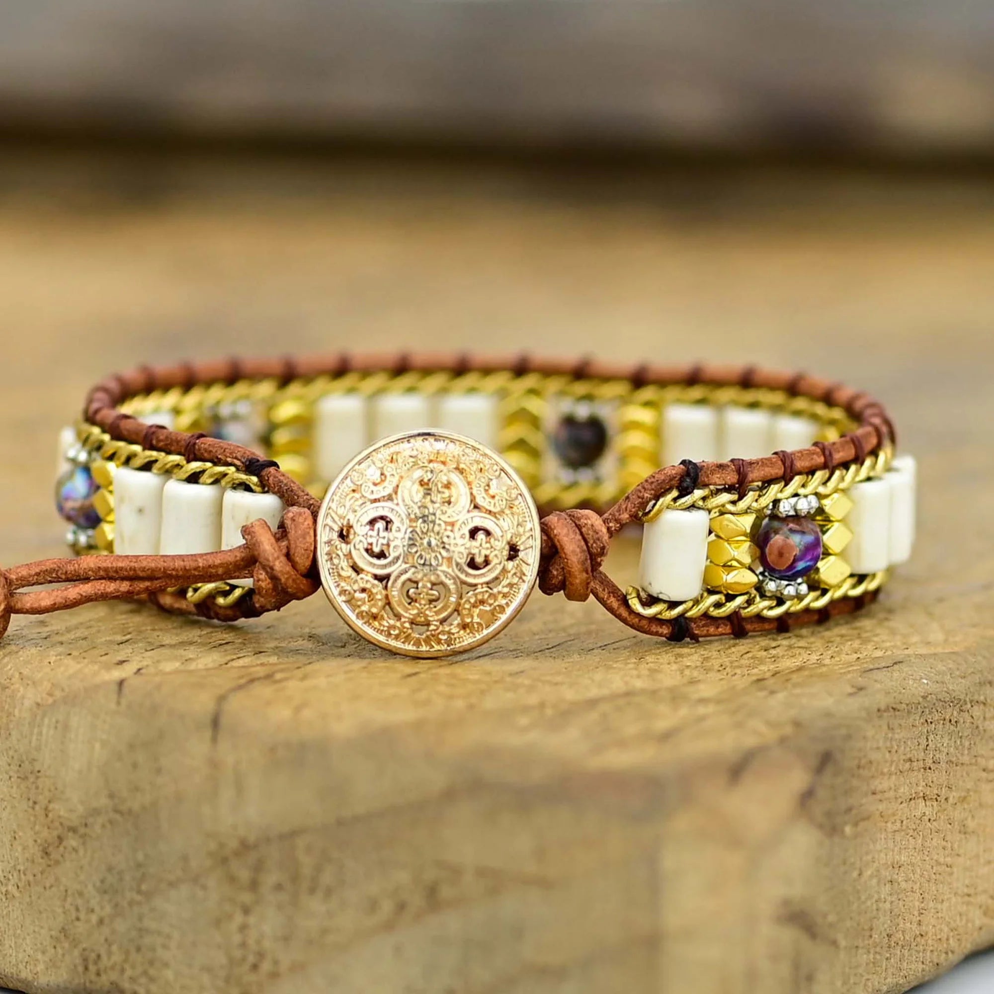 🤍 Boho Vit Howlite Armband