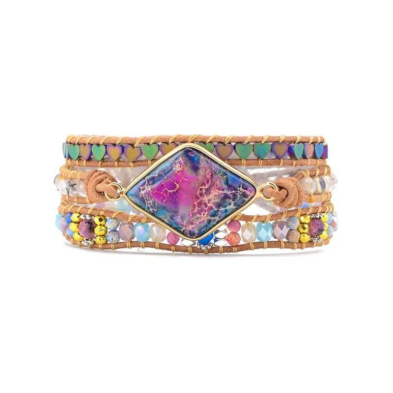 Boho Kejsarsten Läderarmband