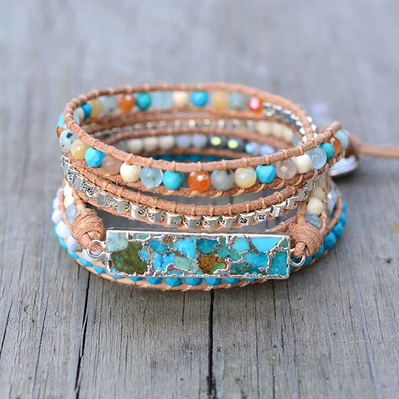 Boho Amazonit & kristall Armband