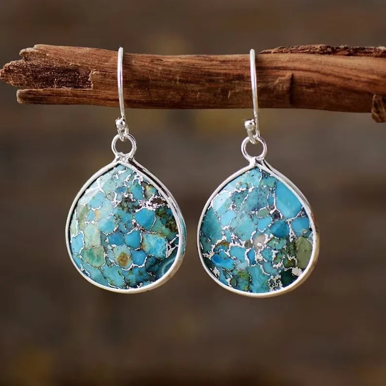 💎 Teardrop Turquoise Dangle Örhängen