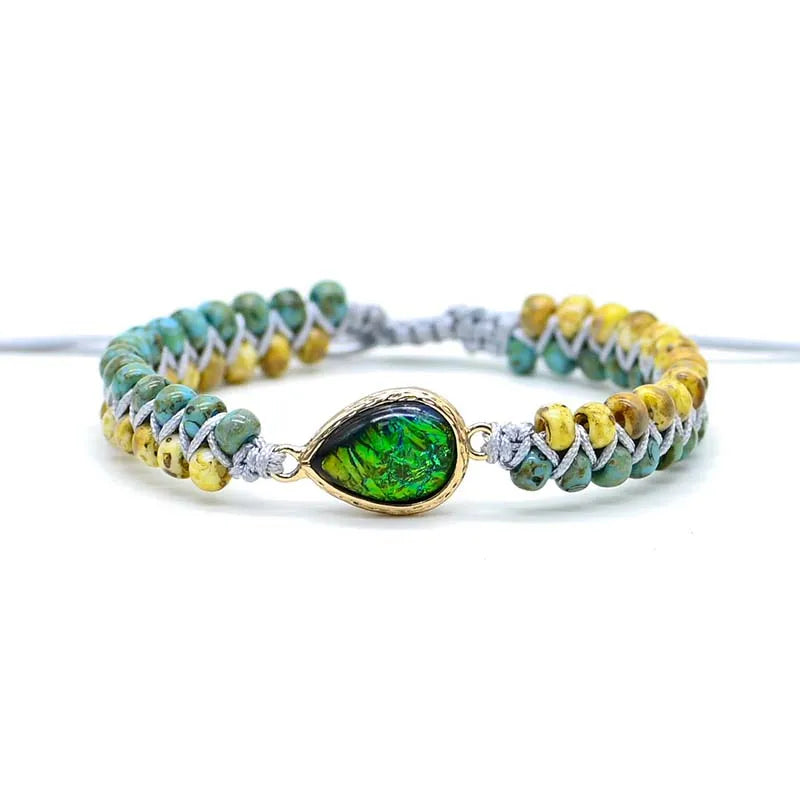 Grön Opal Bohemiskt Dubbel-flätat Armband