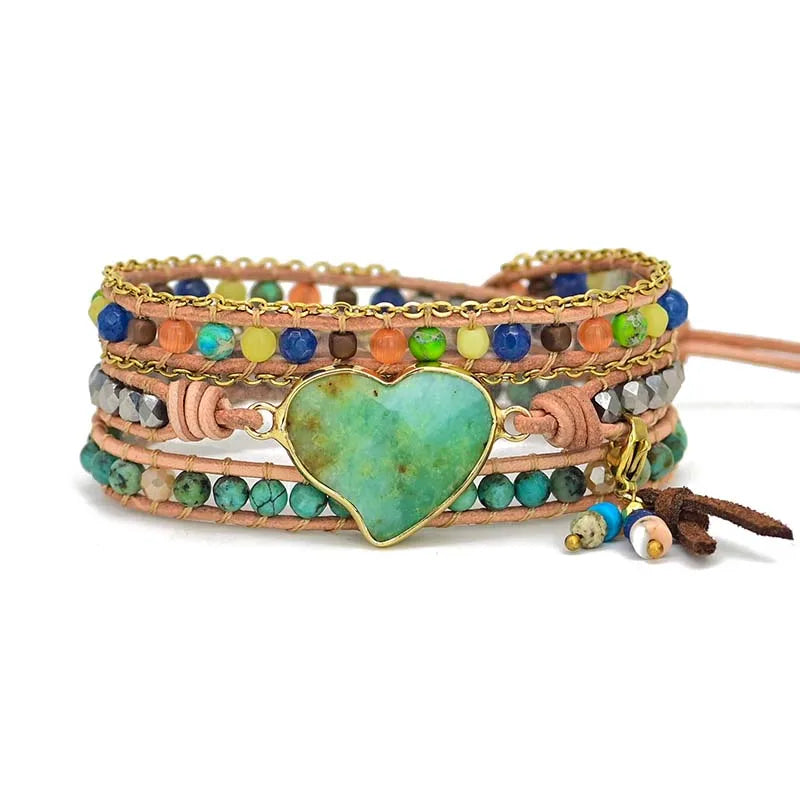 💚 Boho Oregelbunden Jadehjärta Armband