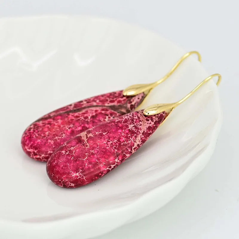 Röd Emperor Jaspis Bohemiska Dropp Örhängen