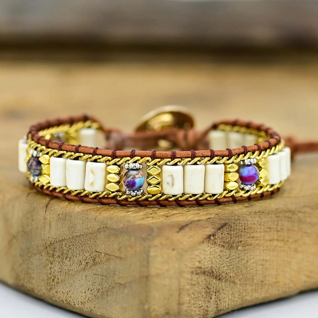 🤍 Boho Vit Howlite Armband