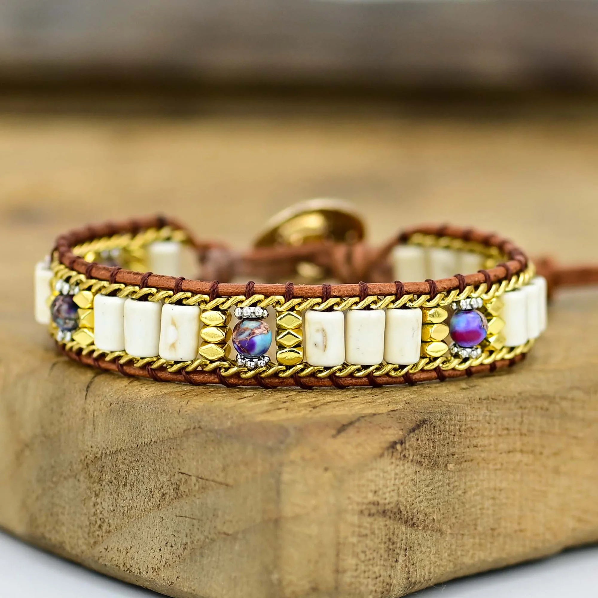 🤍 Boho Vit Howlite Armband