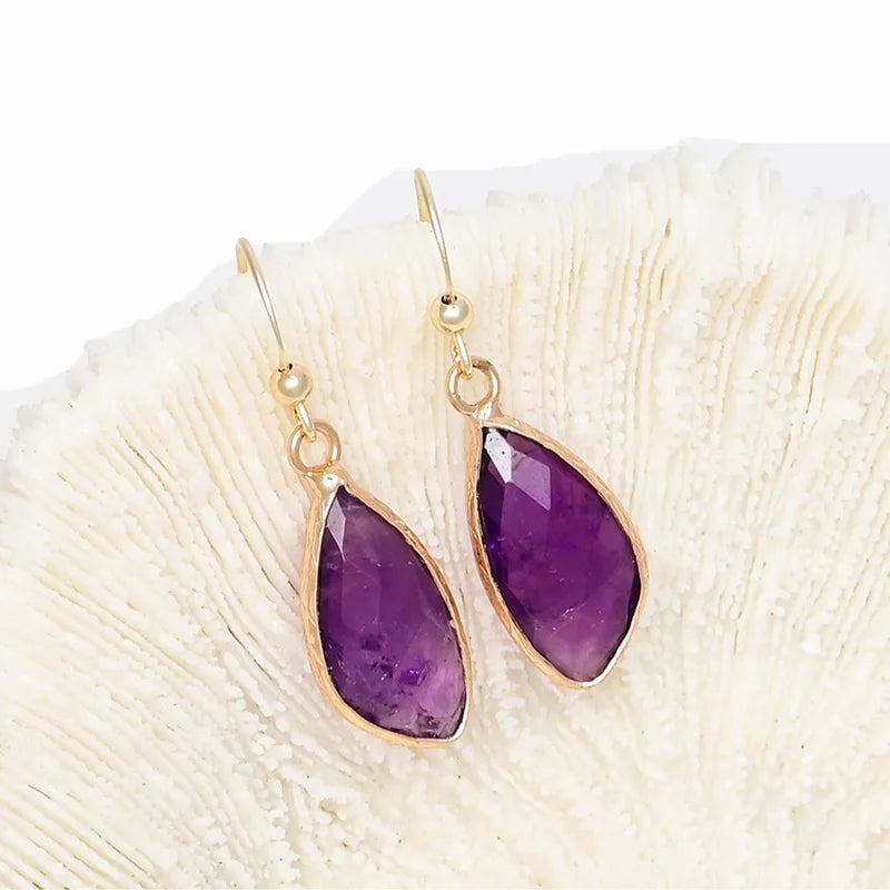 💜 Amethyst Geometri Boho Drop Örhängen