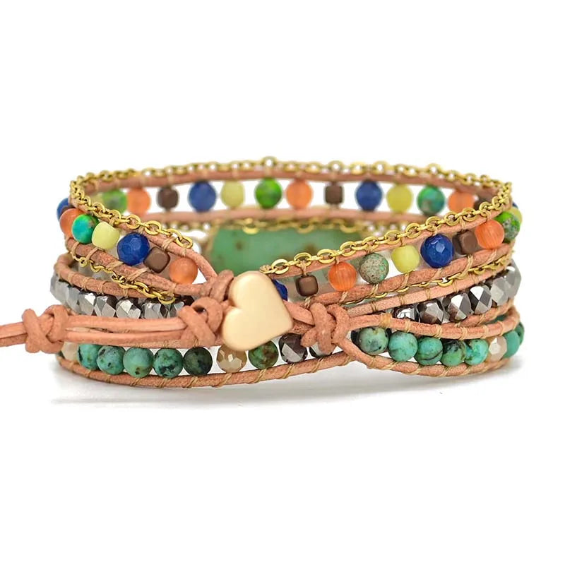 💚 Boho Oregelbunden Jadehjärta Armband
