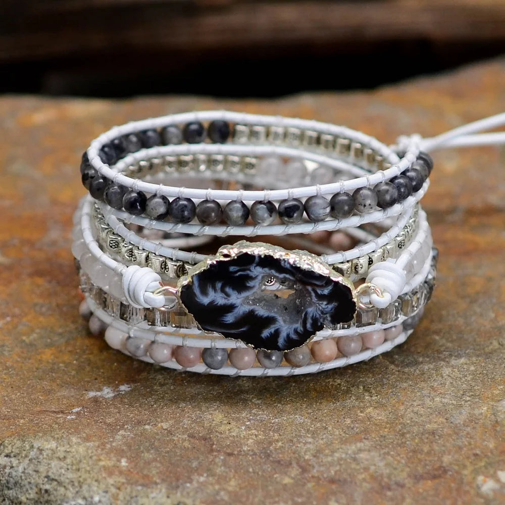 🤍 Boho Vit Läder Armband