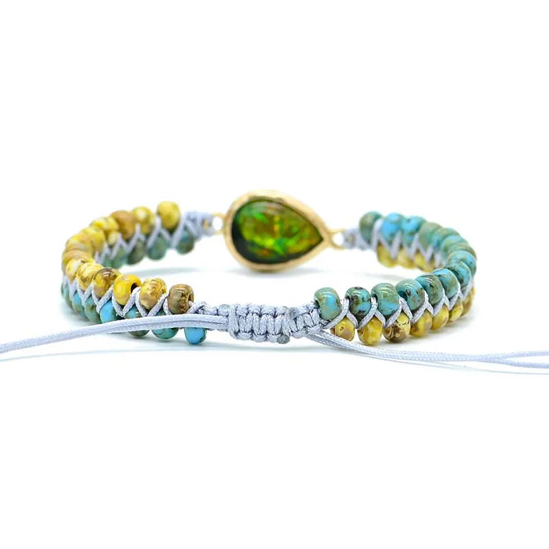 Grön Opal Bohemiskt Dubbel-flätat Armband