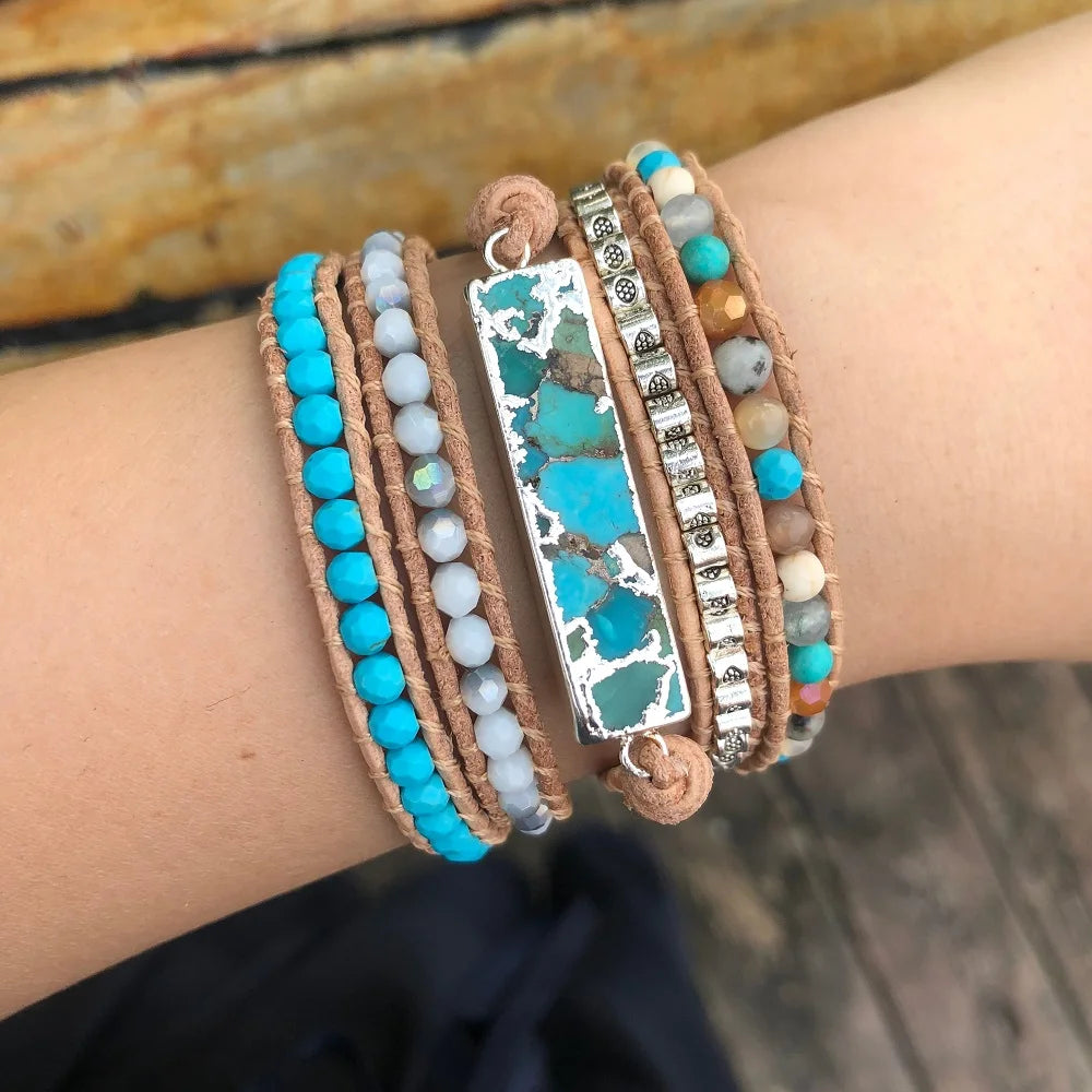 Boho Amazonit & kristall Armband